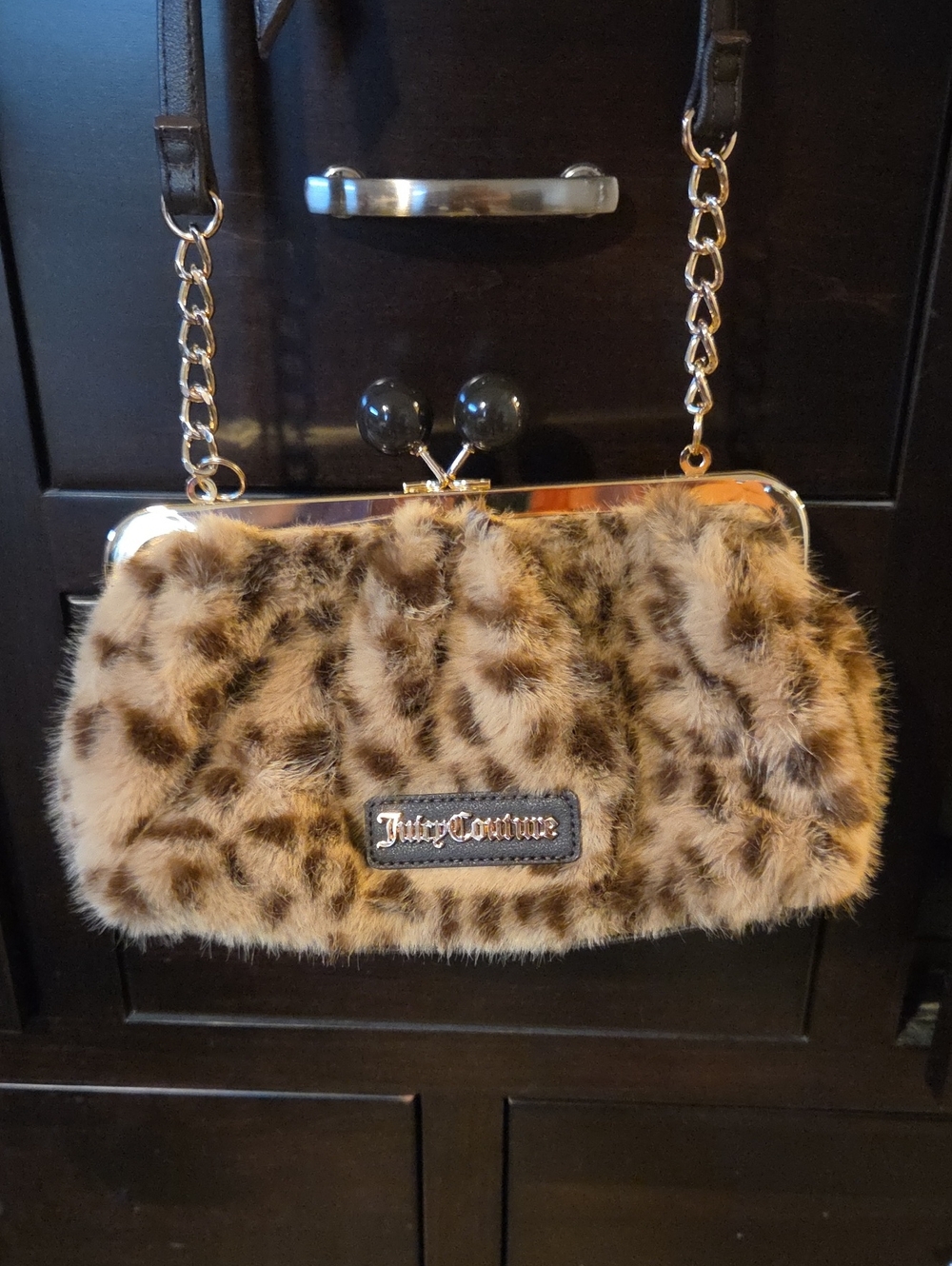 Juicy Couture Faux Fur Leopard Print Kiss-Lock Frame Crossbody Bag